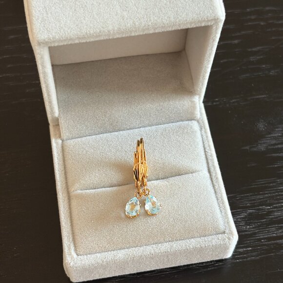 14k Aquamarine Vintage Drop Earrings - Picture 3 of 6